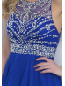 Beaded Halter Royal Blue Chiffon Luxurious Homecoming Dress
